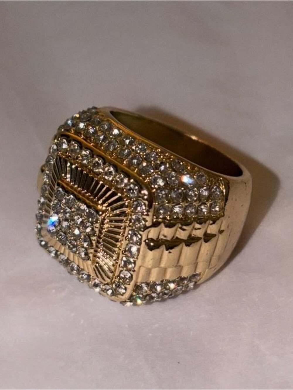 Gold-Tone Godfather Pave Square Statement Ring - Men 8